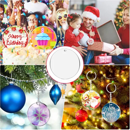 Miniatura 6 de Cludoo Adornos acrílicos transparentes de 3 pulgadas para manualidades, 30 piezas de adornos de acrílico redondo transparente en blanco con agujero