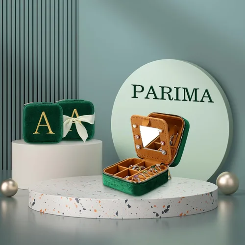 Miniatura 8 de Parima Joyero de terciopelo de felpa para el regreso a clases, organizador de joyas de viaje con monograma personalizado, cajas de joyería