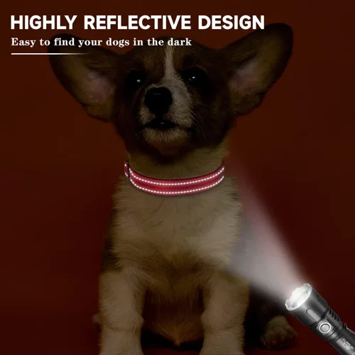 Miniatura 4 de Collar reflectante para perro con acolchado de neopreno suave, collar de nailon ajustable para perros pequeños, rojo, S