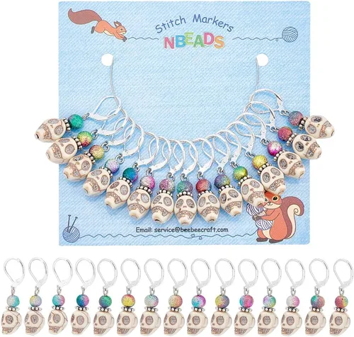 Miniatura 20 de NBEADS 20 piezas marcadores redondos de punto con anillo de animales, marcadores de punto de ganchillo esmaltados de aleación, cierre de acero