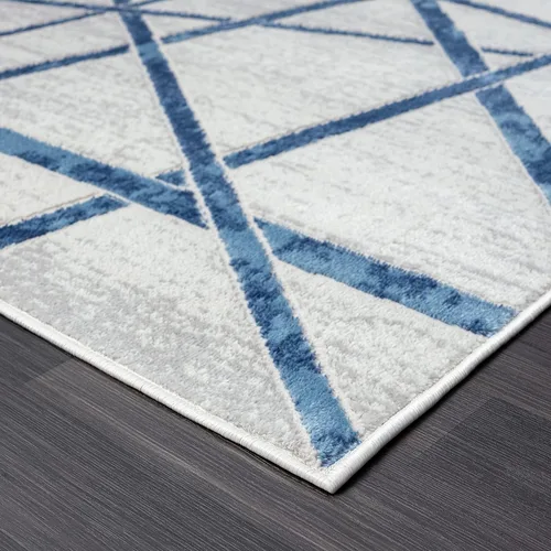 Miniatura 5 de Abani Atlas - Alfombra de área azul y gris, de 4 x 6 pies, diseño cruzado, duradera, no desprende pelusa, fácil de limpiar