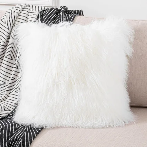 Miniatura 8 de Funda de almohada de piel de cordero mongol para decorar suave y esponjosa para sala de estar, accesorios de coche, 45 cm (18" x 18") Blanco
