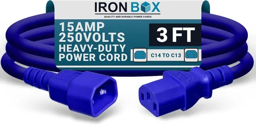 Miniatura 34 de IronBox Electric - Cable de Alimentación C14 a C13 de Servicio Pesado, 15A, 250V, Cable de Extensión para Computadora 14/3 AWG - Cables