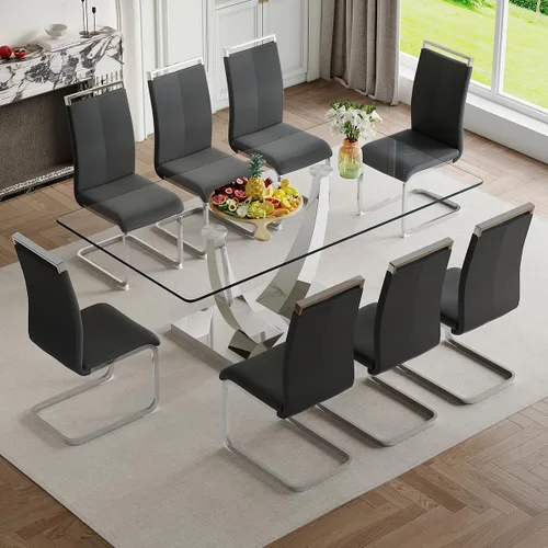 Miniatura 33 de Mesa de comedor moderna para mesa de comedor de mármol sintético de 4/6, 63 pulgadas, mesa de cocina rectangular, mesa de cocina y comedor de fácil