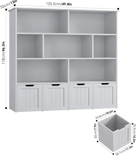 Miniatura 2 de FINETONES Organizador de almacenamiento de juguetes, estantería para niños con 4 cofres móviles y 7 cubos de almacenamiento, organizador