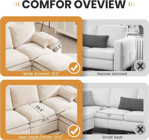 Miniatura 5 de Sofá Seccional Modular en Forma de L de 100", Sofá con Almacenamiento Otomano, Sofá Nube de Chenilla con Asientos Profundos y Mullidos para Sala