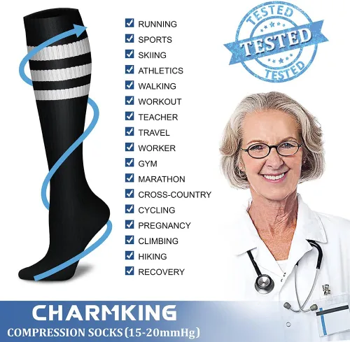 Miniatura 32 de CHARMKING - Calcetines de compresión para mujeres y hombres (3 pares), 15-20 mm Hg, el mejor apoyo para atletismo, running o ciclismo, mejora