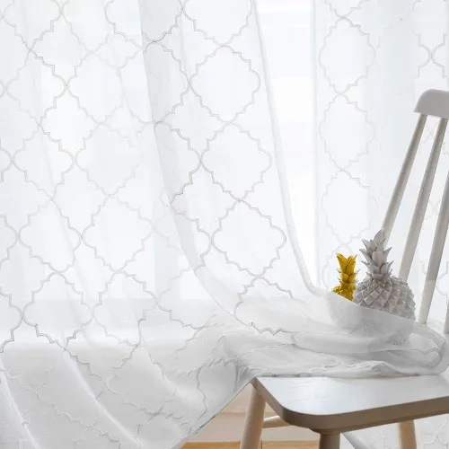 Cortinas traslúcidas blancas de 84 pulgadas de largo, cortinas traslúcidas con bolsillo para barra para sala de estar, dormitorio, 2 paneles, 52x84