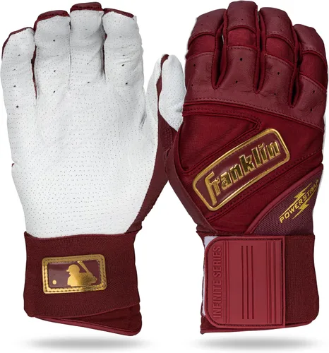 Miniatura 17 de Franklin Sports MLB - Guantes de bateo Infinite Powerstrap para béisbol + sóftbol de puño largo, para adultos y jóvenes Blanco/Dorado