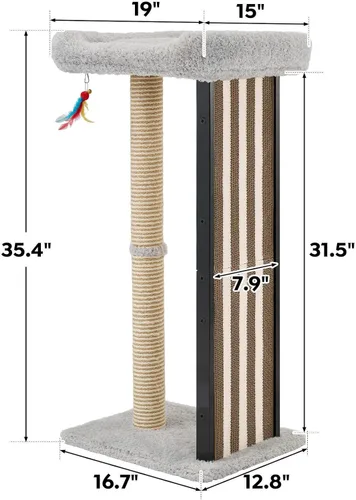 Miniatura 7 de Veehoo Poste rascador de gatos de 35 pulgadas de alto para gatos de interior y adultos, almohadilla resistente para rascar gatos con marco de metal