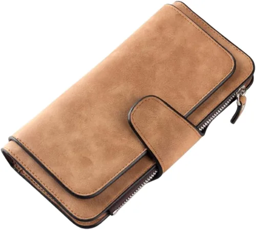 Miniatura 31 de Carteras de cuero para mujer con bloqueo RFID, billetera delgada, plegable, tarjetero con cremallera, bolsillo para monedas, ventana