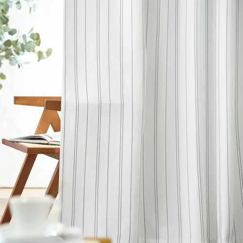 jinchan - Cortinas blancas con rayas grises de 63 pulgadas de largo para sala o dormitorio, tratamiento para ventanas con aspecto moderno de lino,