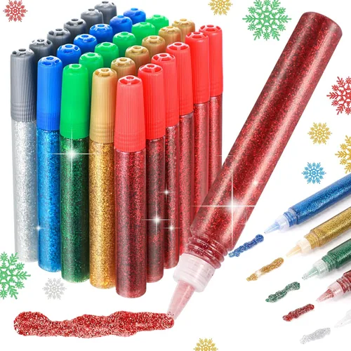 Miniatura 8 de Cholemy Juego de 30 bolígrafos de pegamento con purpurina para manualidades, marcadores lavables, bolígrafos de pintura para proyectos de Dorado