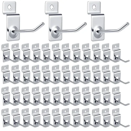 Moxweyeni 100 piezas de ganchos de pared de listones resistentes para paneles de exhibición de metal, ganchos de pared de listones plateados para