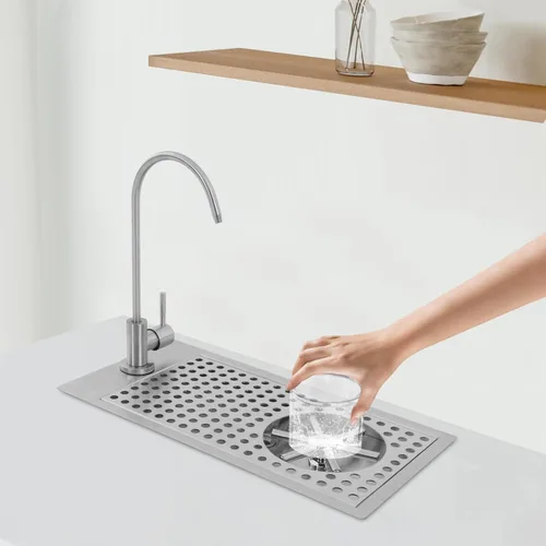 Miniatura 7 de Lavadora de vasos de cristal con grifo, enjuague de jarra de acero inoxidable 304 con boquilla de alta presión multiángulo y bandeja de goteo