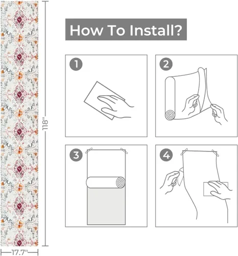 Miniatura 6 de VGHUYEVOGERE Papel tapiz autoadhesivo para despegar y pegar, estilo bohemio, patrón étnico, textura envejecida, papel de contacto apto