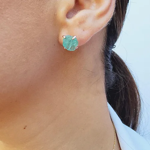 Miniatura 93 de Aretes de piedra preciosa natural en bruto con oro rosa sobre plata de ley 925, 6 a 0.276 in, regalo de piedra de nacimiento de calidad genuina
