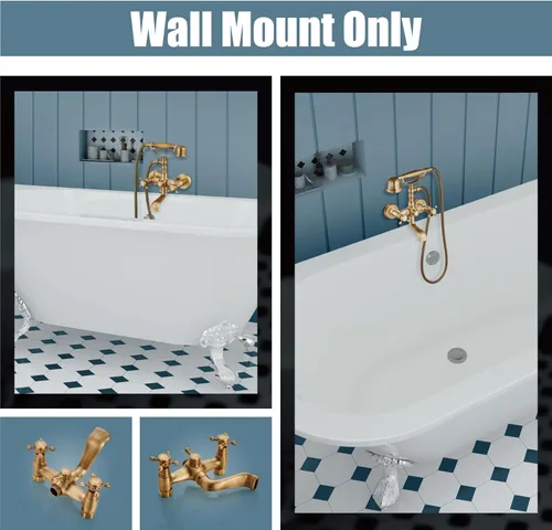 Miniatura 3 de Aolemi Grifo de Bañera de Montaje en Pared con Rociador de Mano Grifo de Bañera y Ducha de Latón Antiguo Grifo de Ducha Vintage de Doble Mango