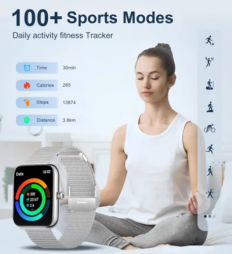 Miniatura 4 de Iaret Reloj inteligente para mujer, 4 bandas de 1.85 pulgadas, reloj inteligente con llamada Bluetooth, rastreador de actividad física con 100 modos