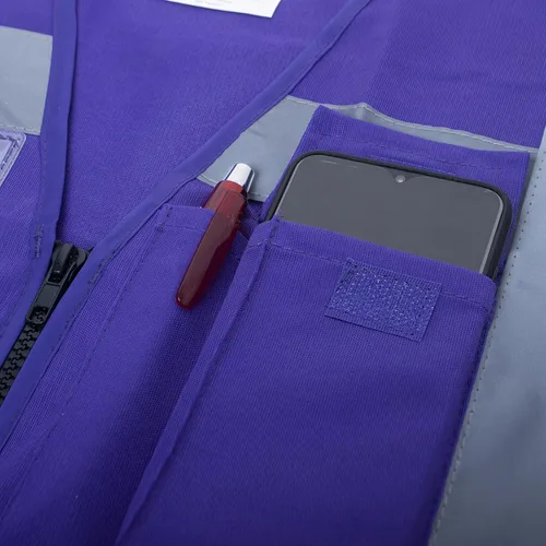 Miniatura 6 de TOPTIE Chaleco de seguridad de alta visibilidad de 5 bolsillos con tiras reflectantes, chaleco de uniforme de trabajo Anaranjado Neón