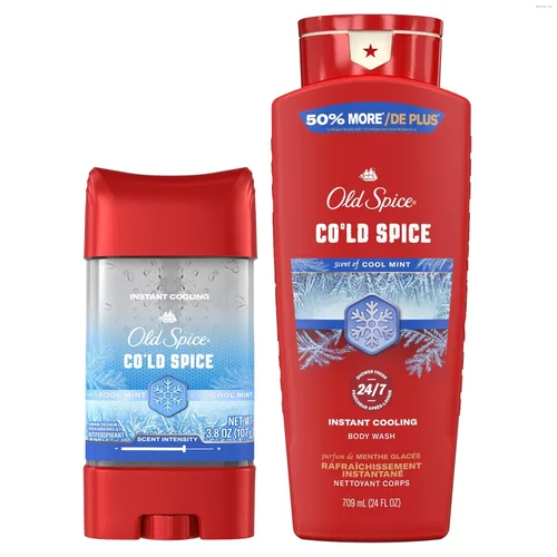 Old Spice Red Collection - Desodorante antitranspirante + gel de baño para hombres, especias frías con aroma a menta fresca, protección contra el