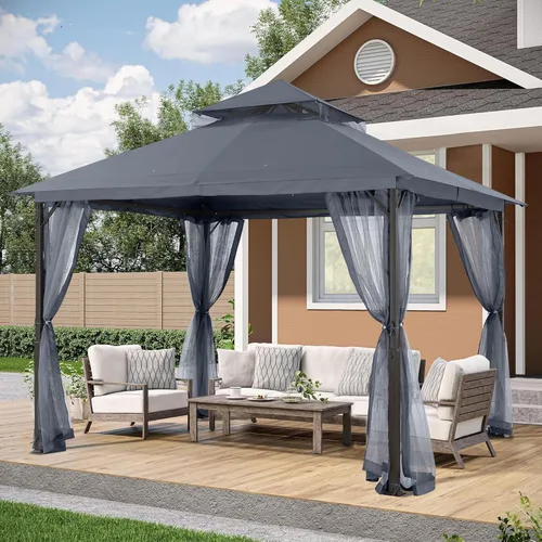 Miniatura 9 de ABCCANOPY Gazebo para patio al aire libre, 11 x 11 pies, toldo de doble techo con mosquitera para patio trasero, terraza, jardín, césped, gris oscuro