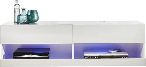 Miniatura 8 de MMT Furniture Designs Ltd Soporte de TV con luz LED azul de 55 pulgadas, soporte de TV brillante flotante montado en la pared, estante de TV