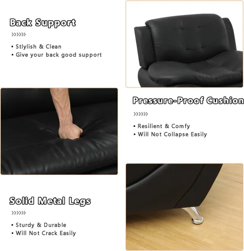 Miniatura 3 de Sofás de cuero para sala de estar, juego de sofá para dormitorio, apartamento, juegos de muebles de sala (a-cuero negro, sofá+sofá biplaza+silla)