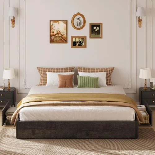 Miniatura 10 de LIKIMIO - Base de cama Queen con almacenamiento, 4 cajones y estructuras de soporte de metal pesado y resistente, estable y sólida, libre de ruidos