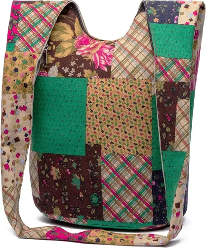 Miniatura 17 de Bolsa de hombro para mujer, de lona en estilo hippie/bohemio para llevar cruzada al hombro, disponible en diferentes colores y estampados