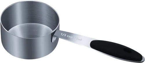 Miniatura 13 de LEIFENY 1 taza medidora individual de 3/4 tazas (6.0 fl oz, 6 onzas) con agarre de silicona negra, cucharada individual de acero inoxidable