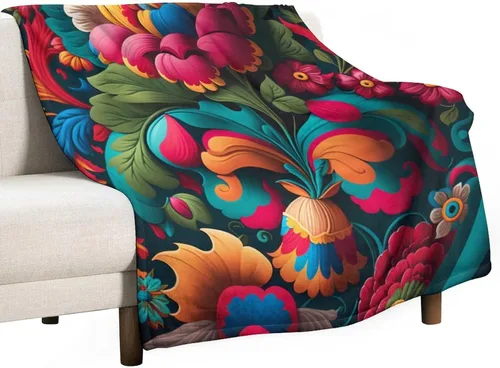 Miniatura 24 de Manta de forro polar con flores mexicanas, acogedora manta de franela para cama de 50 x 60 pulgadas para sofá, cama, oficina, Navidad, Halloween