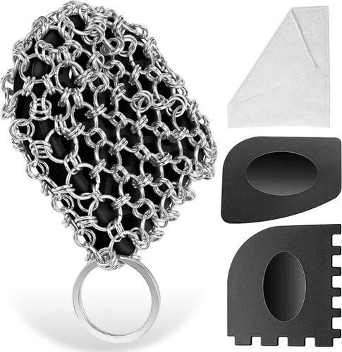 Miniatura 9 de Herda Kit de herramientas raspadoras de hierro fundido, 4 piezas de hierro fundido limpiador de sartén kit de cuidado de limpieza 316 depurador