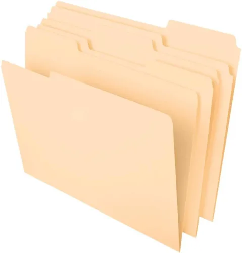 Pendaflex Carpetas de archivo, paquete de 100 carpetas manila duraderas, tamaño carta (8.5 x 11 pulgadas), 3 pestañas superiores para etiquetar