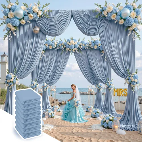 Miniatura 52 de Cortinas de telón de fondo blanco de 30 pies x 8 pies para fiestas de boda, 6 paneles de 5 pies x 8 pies, cortinas de fotografía de poliéster sin