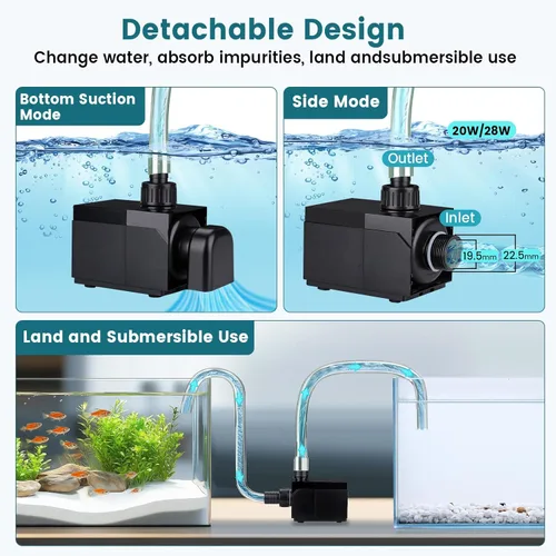 Miniatura 5 de hygger Bomba de acuario CC de 800 GPH con controlador, bomba de agua sumergible ultra silenciosa de 24 V, bomba de retorno de elevación de 12.5 pies
