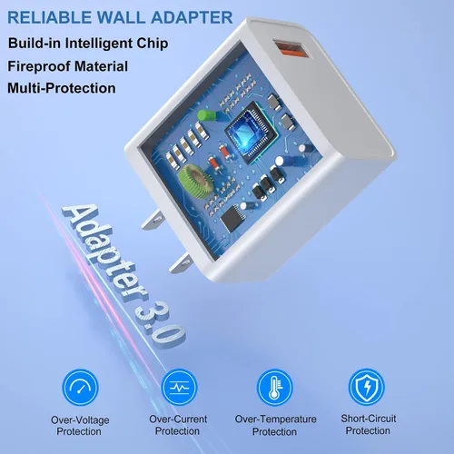 Miniatura 5 de OKRAY - Enchufe de pared USB, paquete de 2 unidades de 18 W, bloque de carga rápida 3.0, adaptador de corriente de carga rápida, cargador de viaje