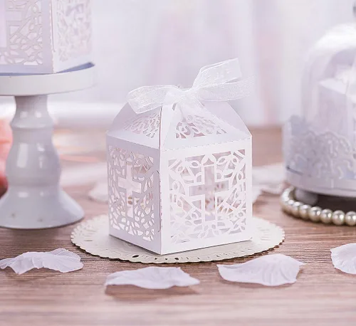 Miniatura 2 de 50 cajas de regalo de bautismo, cajas de regalo cortadas con láser de 2.2 x 2.2 x 2.2 pulgadas para baby shower, decoración de primer cumpleaños