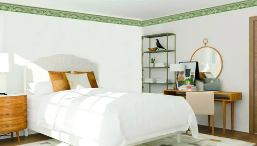 Miniatura 2 de Dundee Deco Papel tapiz para despegar y pegar DDAZBD9263 - Borde de pared de damasco verde abstracto, diseño retro, 15 pies x 7 pulgadas