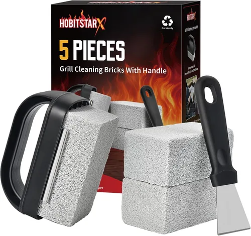 Ladrillo de piedra de limpieza de plancha, paquete de 5 con mango ergonómico, bloque de piedra pómez natural para piedra negra, plancha superior Gris