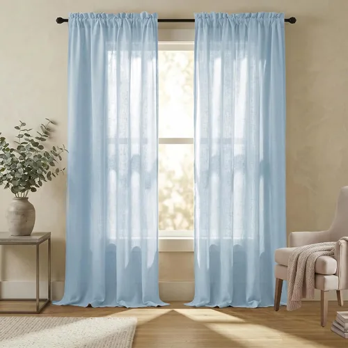 Miniatura 37 de Mrs.Naturall - Cortinas transparentes con bolsillo para barra de 36x63 pulgadas de lino mezclado negro