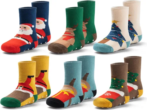 Miniatura 16 de Calcetines cálidos de invierno para bebés y niños, calcetines antideslizantes con agarres para bebés y niñas, calcetines de Navidad de felpa