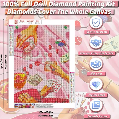 Miniatura 2 de Kits de arte de diamante rosa KICHANG para adultos principiantes, pintura de diamante moderna DIY 5D redonda de taladro completo con lunares de Copa