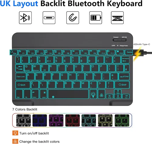 Miniatura 2 de JUQITECH Funda con teclado retroiluminado para Samsung Galaxy Tab A8 10.5 2022, funda suave inteligente con teclado inalámbrico desmontable