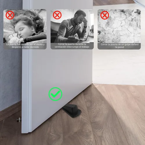 Miniatura 6 de JZWBLILY Topes de puerta para la parte inferior de la puerta en el piso, cuña de tope de puerta de goma premium, topes de puerta apilables Negro