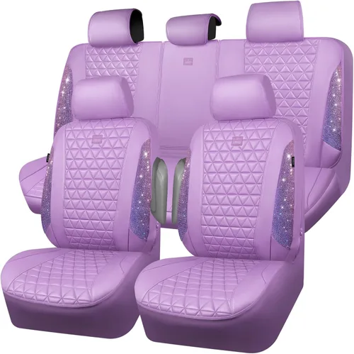 Miniatura 10 de CAR PASS Fundas de asiento de automóvil de cuero con diamantes brillantes, juego de asientos interiores de asientos completos, impermeable, Plateado