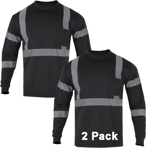 Miniatura 8 de FONIRRA Paquete de 2 camisetas de seguridad de alta visibilidad para hombre, reflectantes, clase 2, ANSI Hi Vis, camisa de trabajo de manga larga