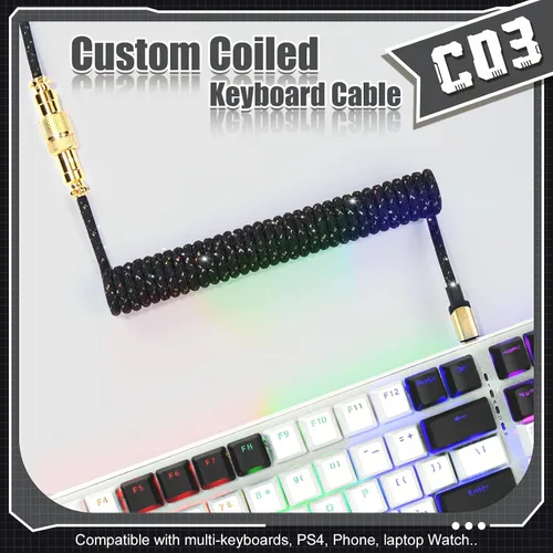 Miniatura 2 de ZIYOU LANG C03 Cable USB C a A en espiral personalizado con cable espiral de nailon trenzado de doble manga desmontable, línea de resorte Negro