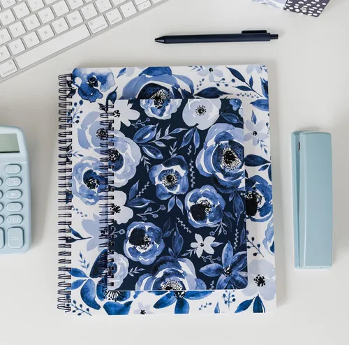 Miniatura 4 de Steel Mill & Co - Lindo cuaderno floral en espiral, diario de 8.25 x 6.25 pulgadas con tapa dura duradera y 160 páginas forradas, acuarela azul