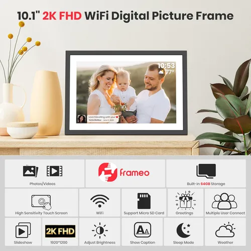 Miniatura 6 de Frameo 2K 64GB Marco de fotos digital WiFi 10.1 pulgadas marco de fotos electrónico FHD 1920 x 1200 IPS pantalla táctil compartir momentos 10.1" 2K